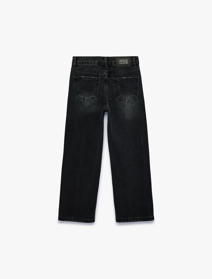 Kız Çocuk Pamuklu Geniş Paça Denim Pantolon