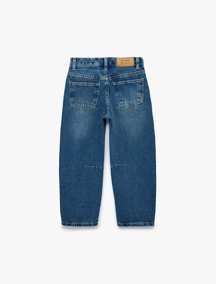 Kız Çocuk Pamuklu Loose Fit Denim Pantolon