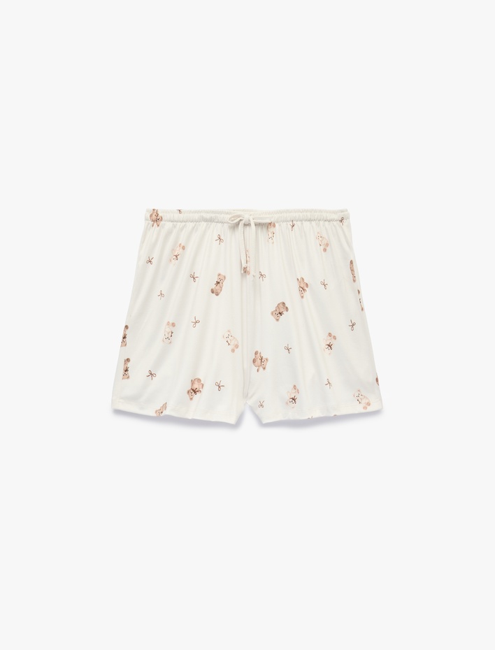  Dantel Detaylı Rahat Kesim Ayıcık Baskılı Şort Pijama Altı