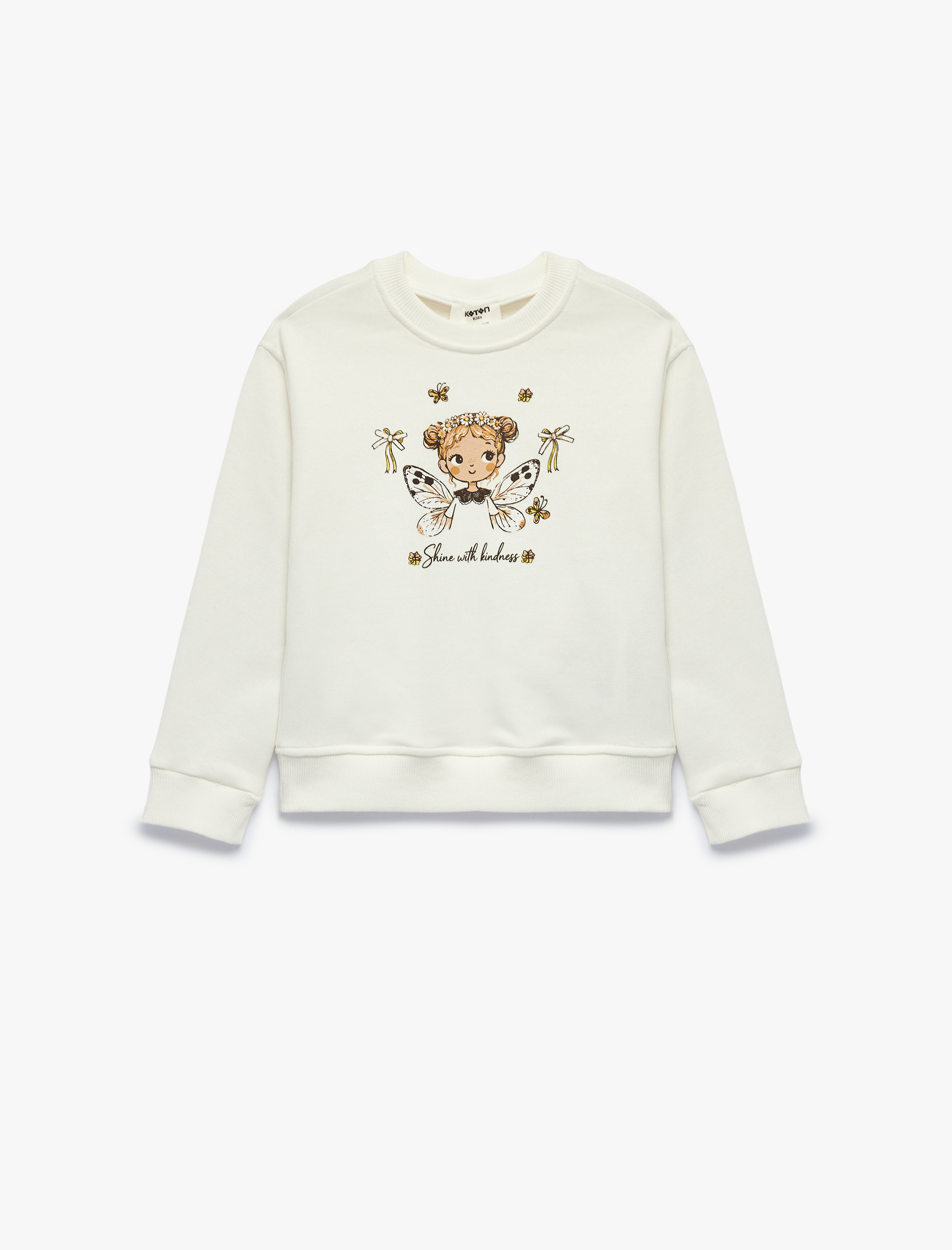 Kız Çocuk Bisiklet Yaka Uzun Kollu Baskılı Sweatshirt