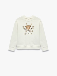 Bisiklet Yaka Uzun Kollu Baskılı Sweatshirt