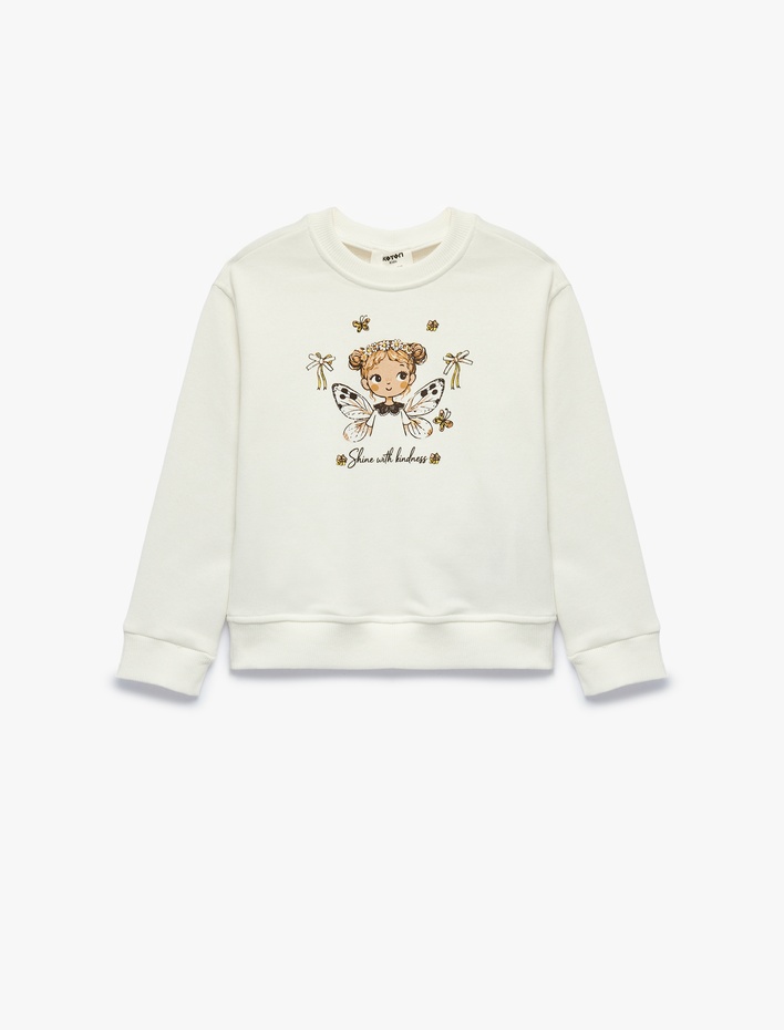 Kız Çocuk Bisiklet Yaka Uzun Kollu Baskılı Sweatshirt