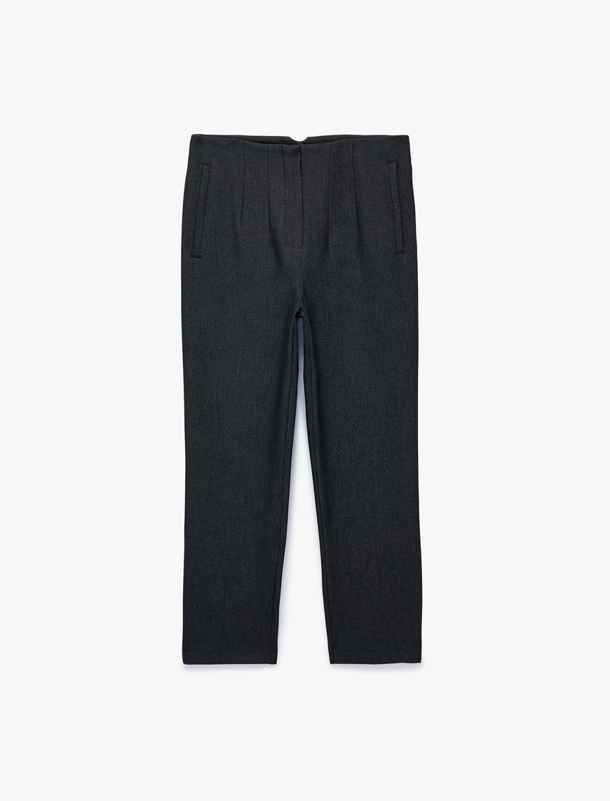 Koton Kadın Slim Fit Düz Kısa Paça Viskon Karışımlı Cigarette Pantolon