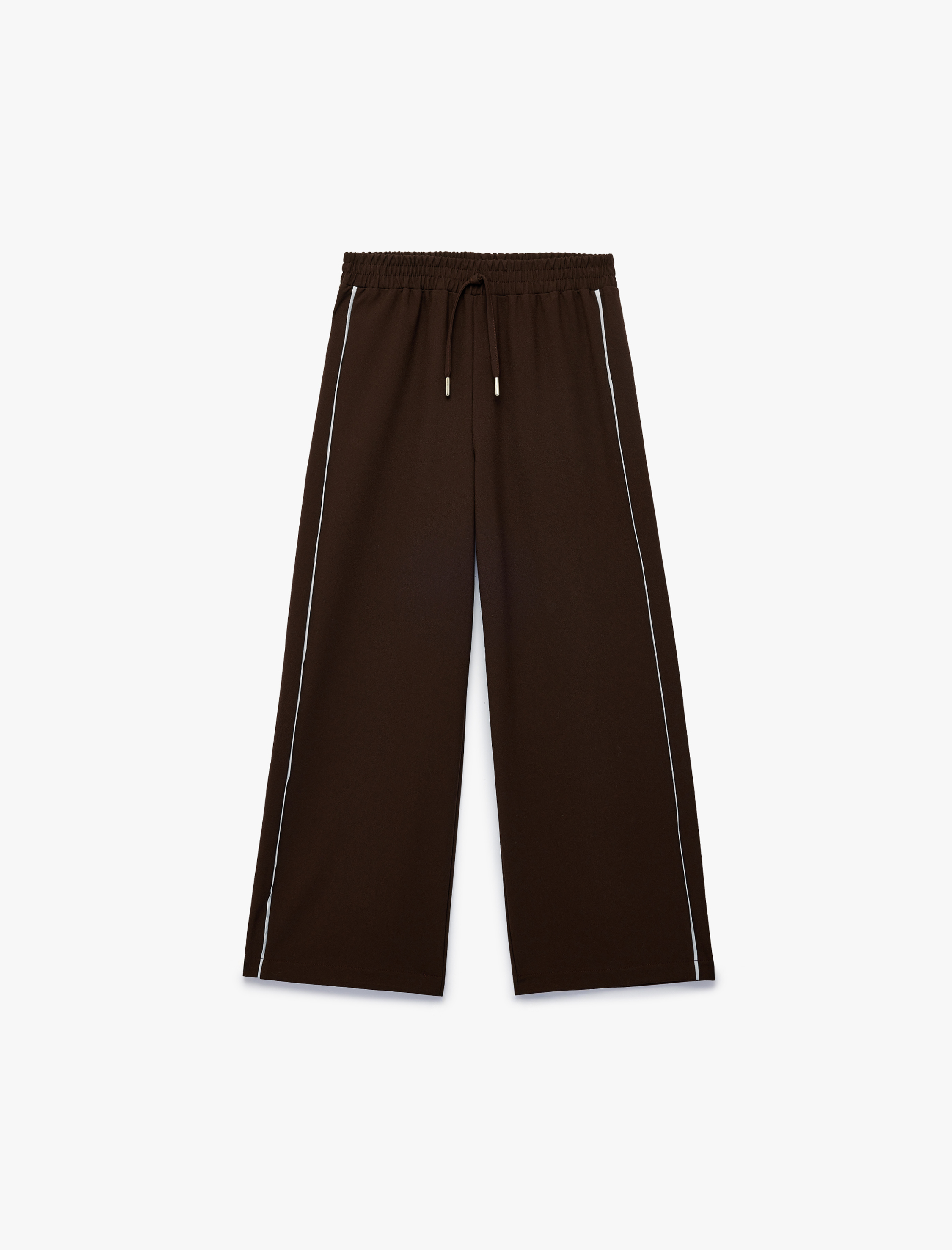  Kız Çocuk Beli Bağcıklı Biyeli Geniş Paça Pantolon