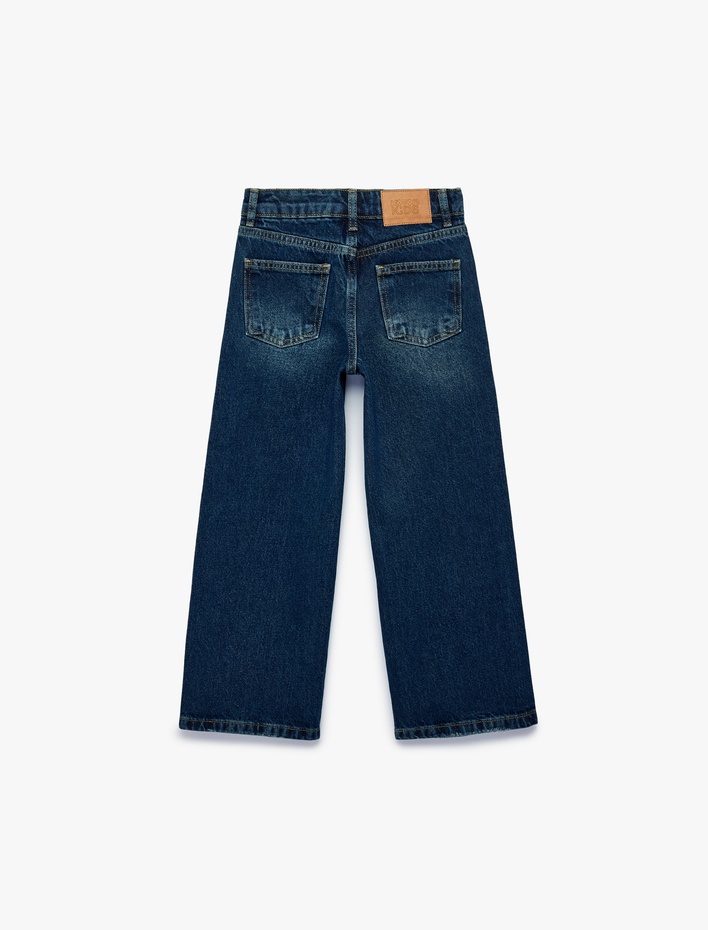 Kız Çocuk Pamuklu Geniş Paça Denim Pantolon