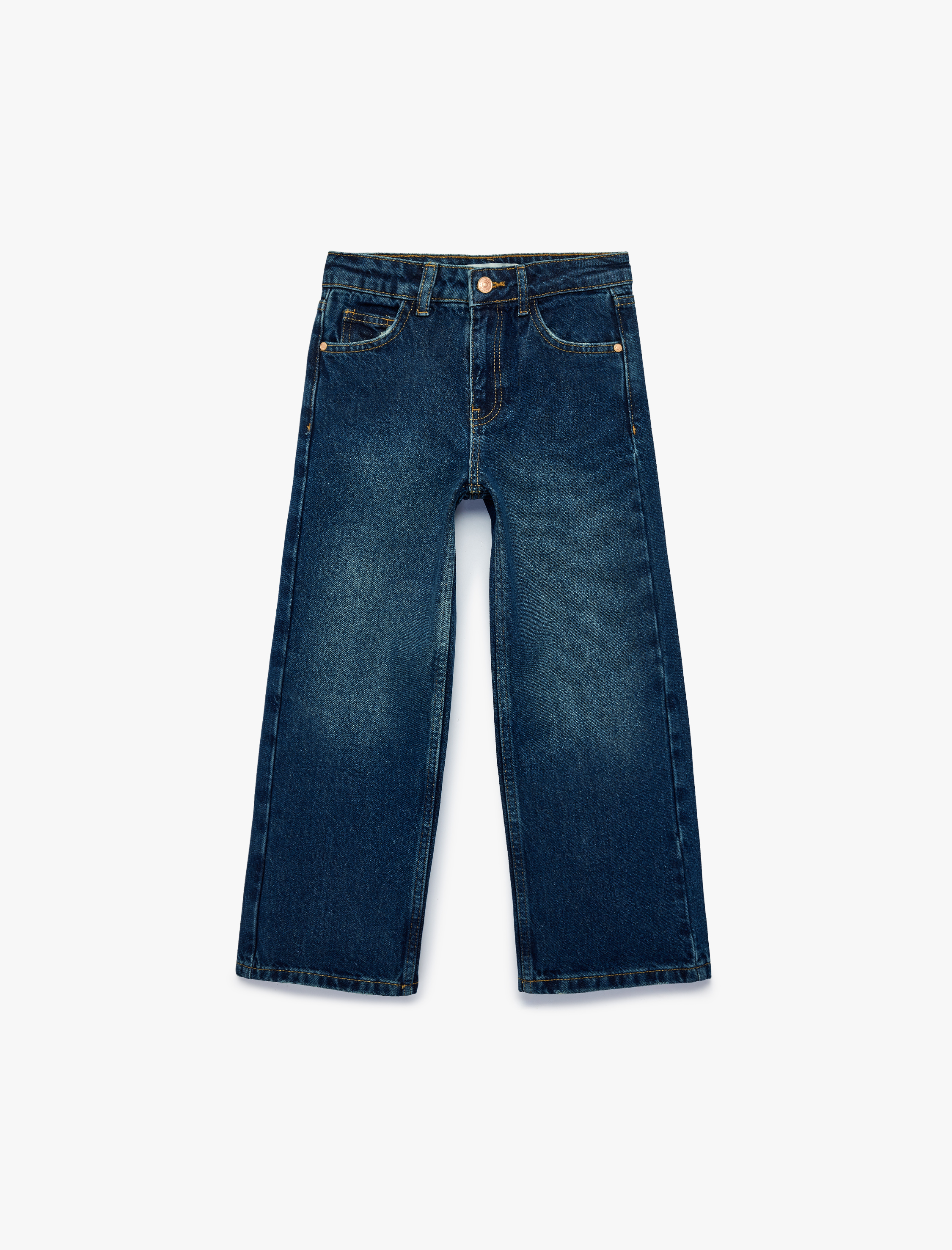  Kız Çocuk Pamuklu Geniş Paça Denim Pantolon