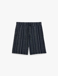 Regular Fit Cepli Çizgili Beli Bağcıklı Şort