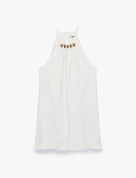 Boncuk Detaylı Halter Yaka Mini Elbise