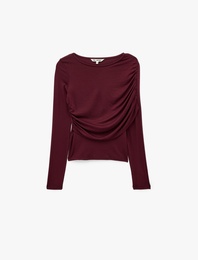 Uzun Kollu Slim Fit Drape Detaylı Tişört