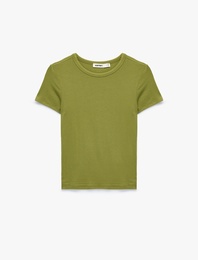Viskon Kumaş Ribanalı Slim Fit Kısa Kollu Bisiklet Yaka Basic Tişört