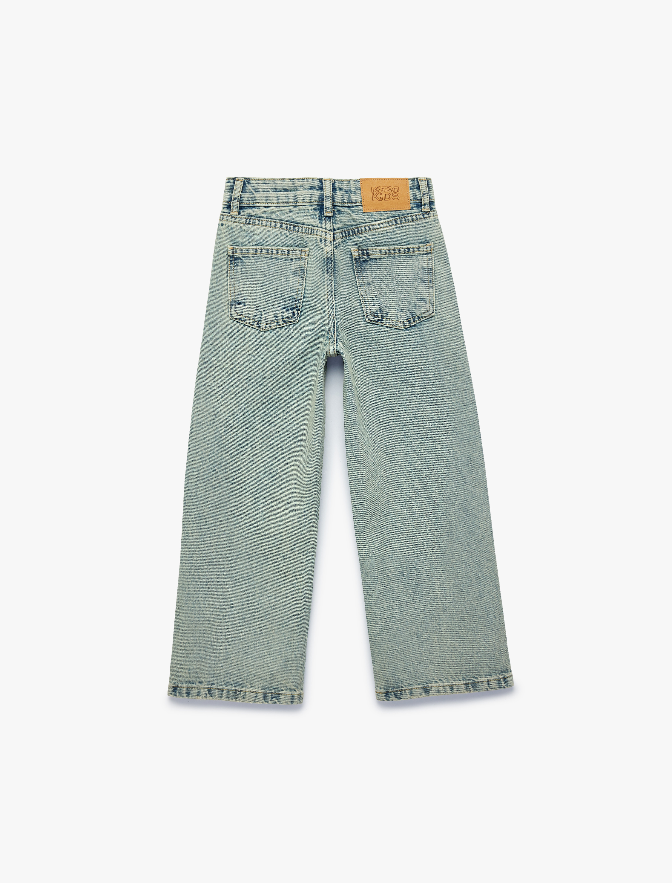  Kız Çocuk Pamuklu Geniş Paça Denim Pantolon