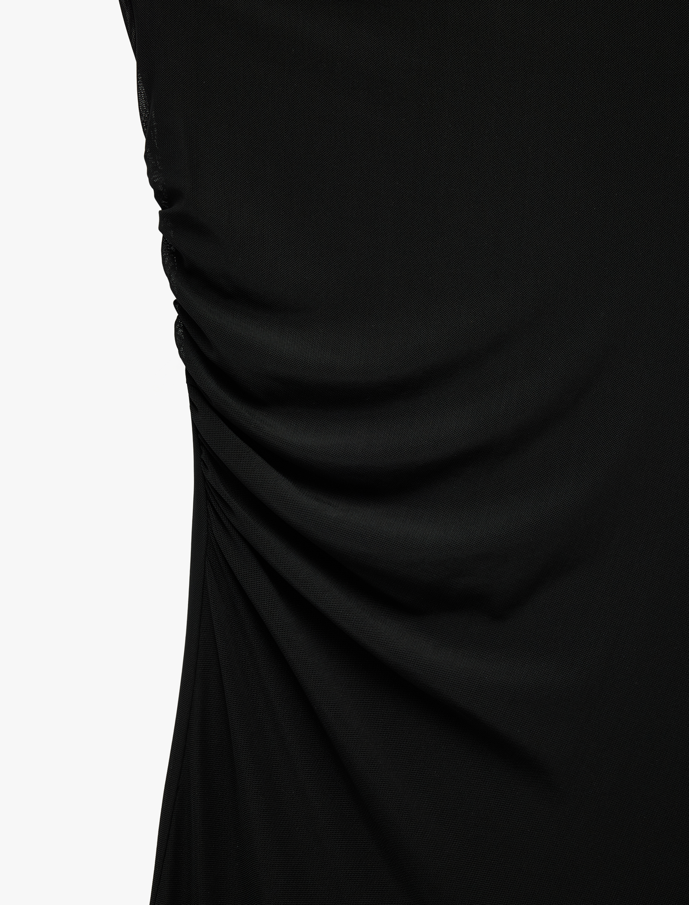   Slim Fit Fular Detaylı Asimetrik Kesim Askılı Tek Omuz Midi Tül Elbise