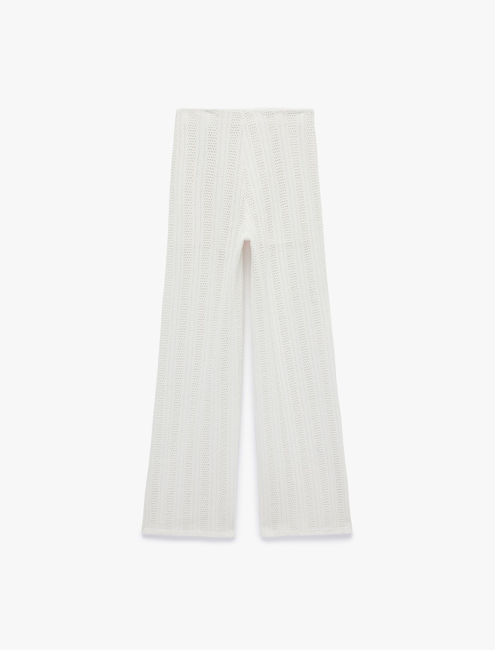  Koton X Şahika Ercümen - Slim Fit Düz Bol Paça Kroşe File Pantolon
