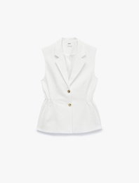 Krep Kumaş Bel Vurgulu Düğmeli Peplum Yelek