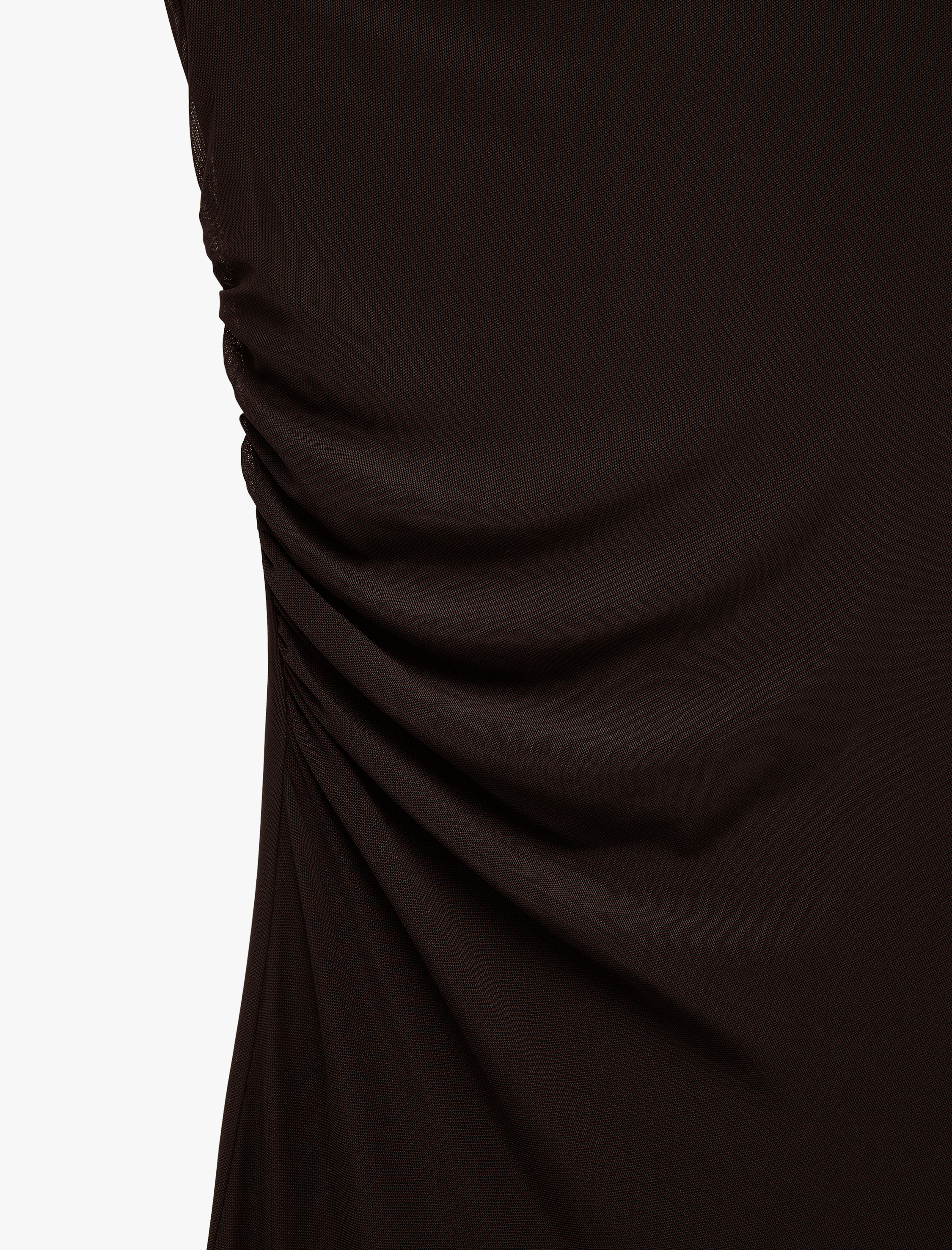   Slim Fit Fular Detaylı Asimetrik Kesim Askılı Tek Omuz Midi Tül Elbise