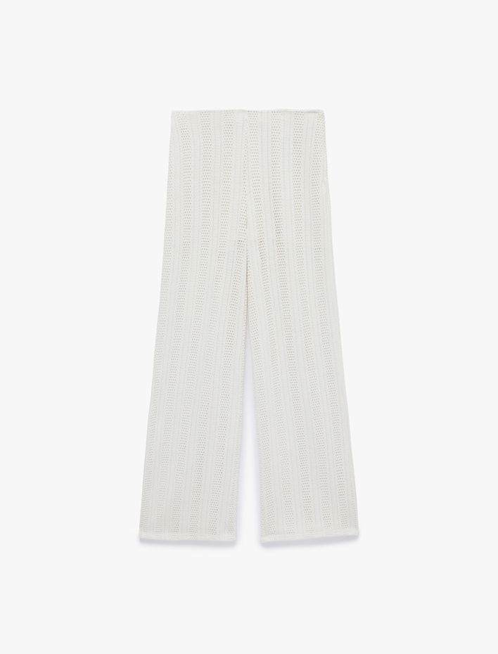  Koton X Şahika Ercümen - Slim Fit Düz Bol Paça Kroşe File Pantolon