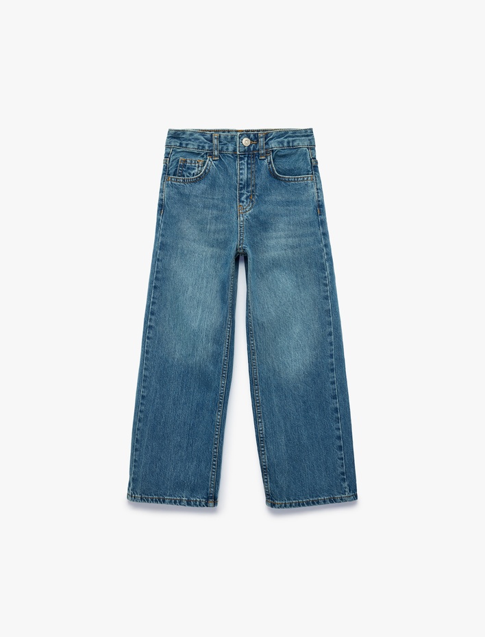 Kız Çocuk Pamuklu Mom Fit Denim Pantolon