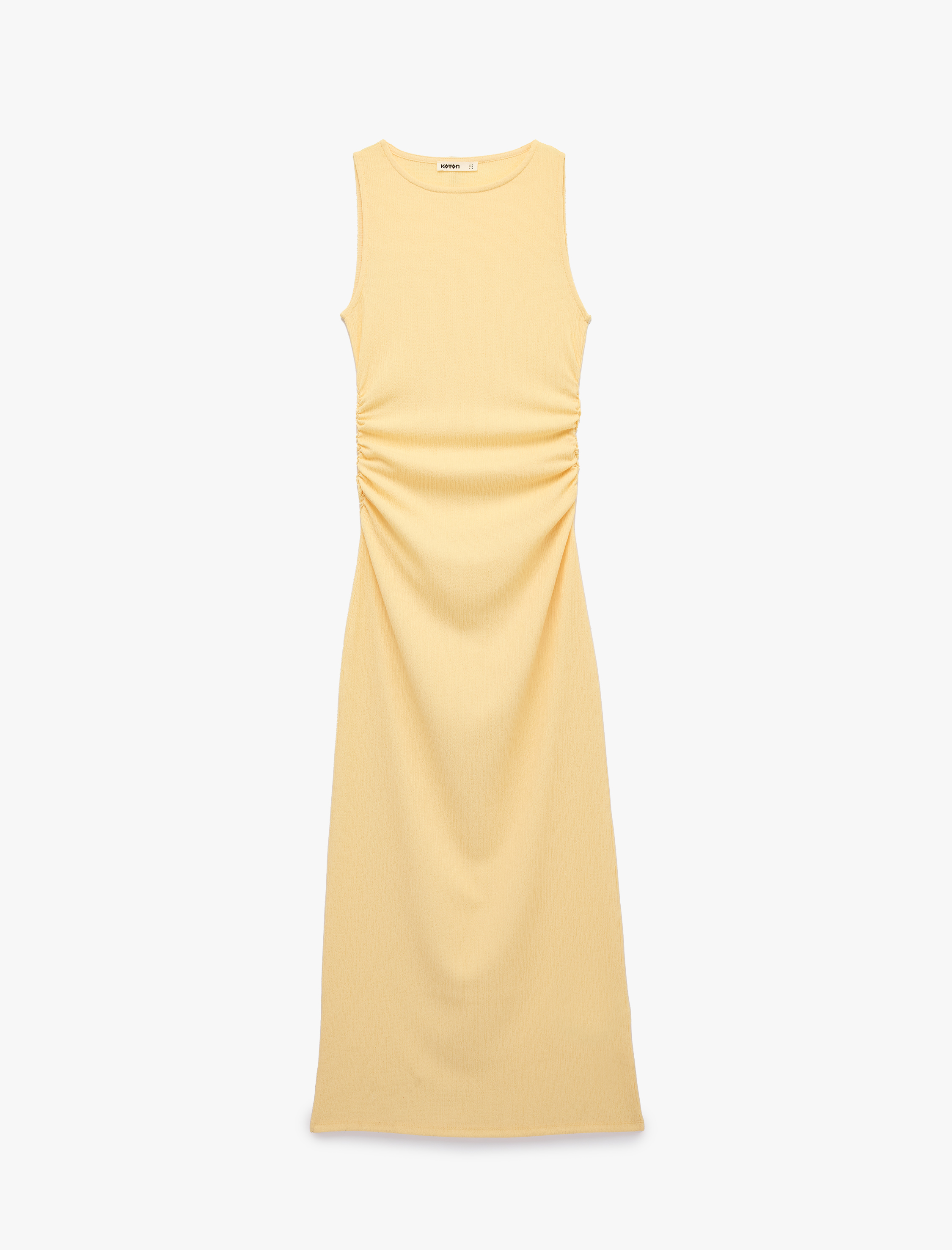   Drape Detaylı Bisiklet Yaka Kolsuz Dokulu Kobalt Mavi Bodycon Elbise