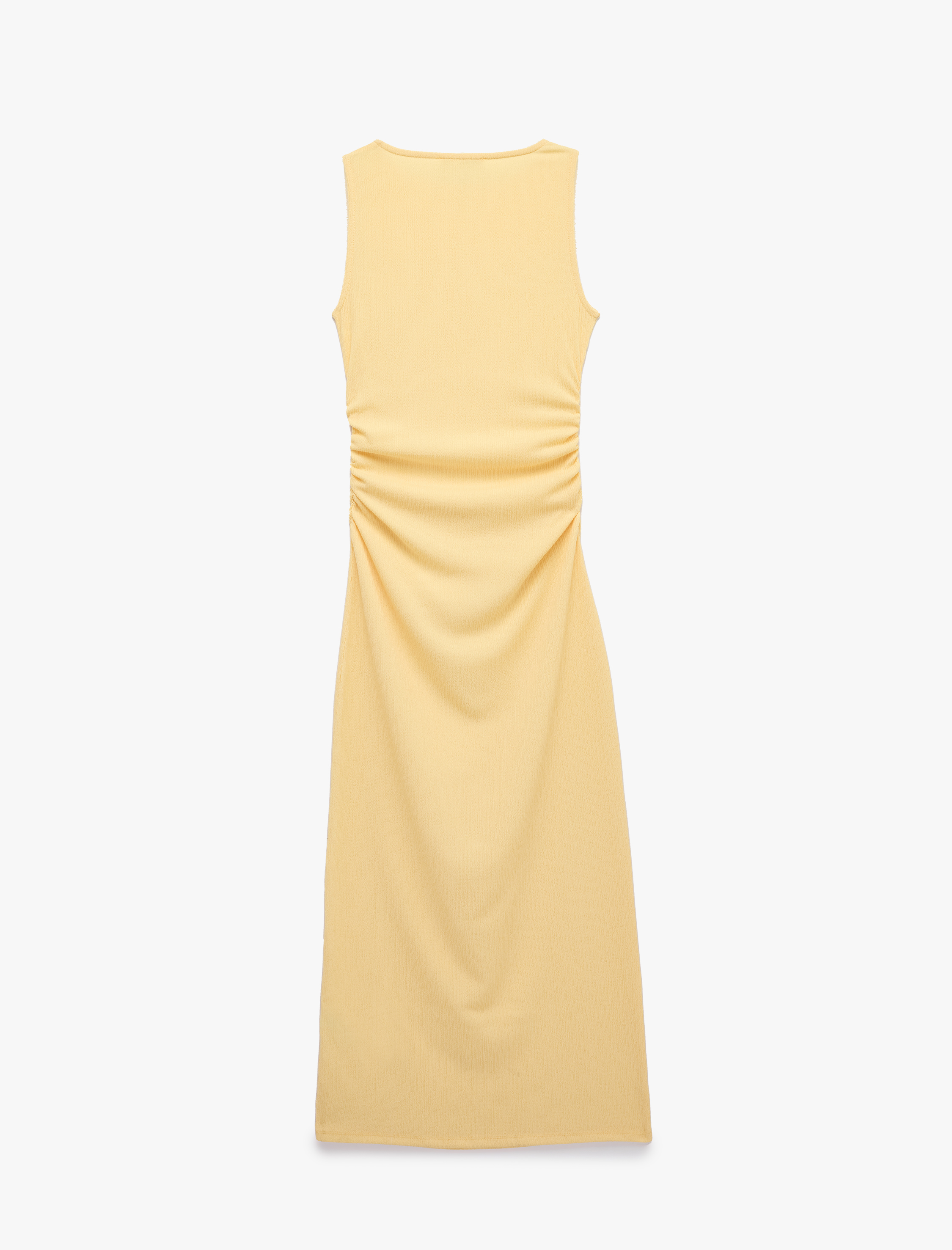   Drape Detaylı Bisiklet Yaka Kolsuz Dokulu Kobalt Mavi Bodycon Elbise
