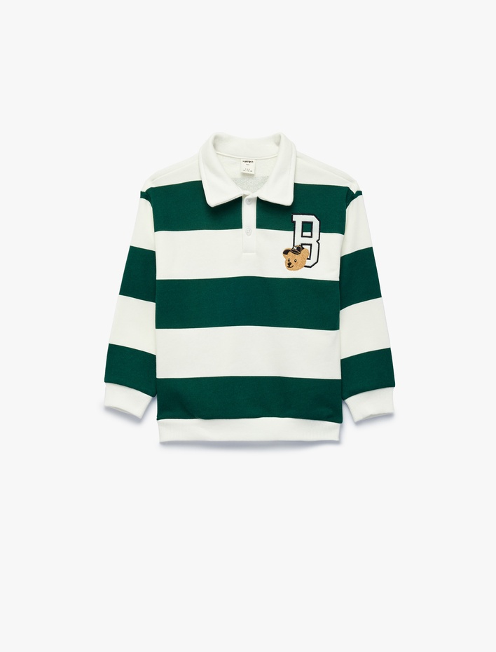 Erkek Bebek İşleme Detaylı Düğmeli Uzun Kollu Oversize Polo Yaka Sweatshirt