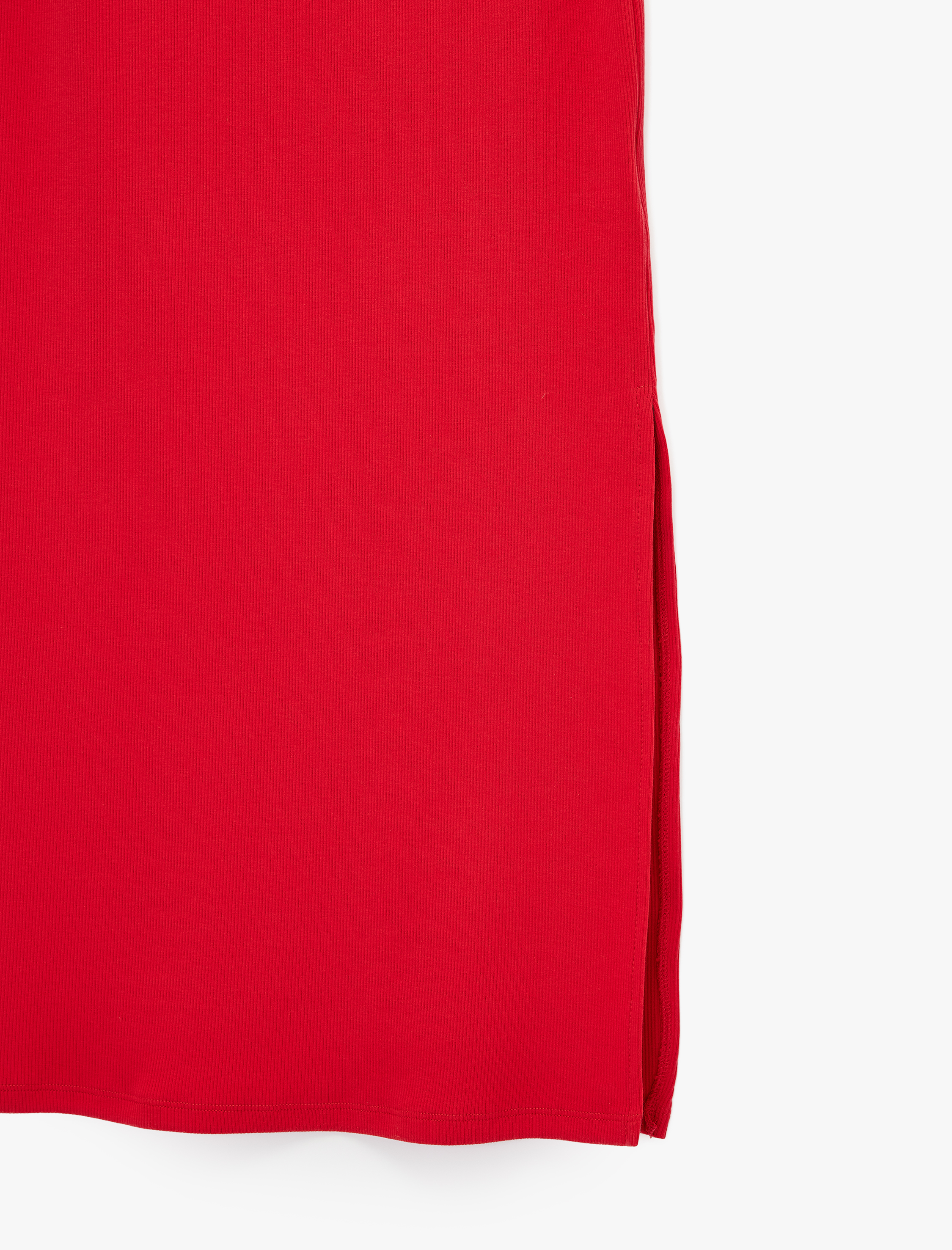   Pamuklu U Yaka Slim Fit Yırtmaçlı Kalın Askılı Bandaj Elbise