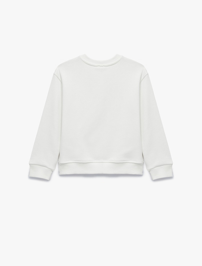 Kız Çocuk Taş Detaylı Uzun Kollu Bisiklet Yaka Fiyonk Baskılı Sweatshirt