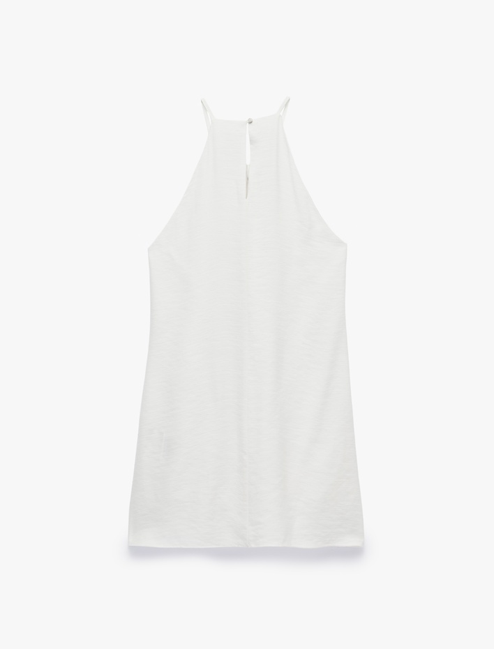  Boncuk Detaylı Halter Yaka Mini Elbise