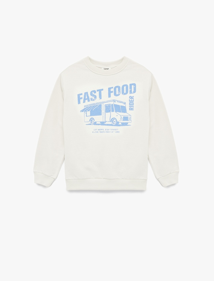 Erkek Çocuk Pamuklu Uzun Kollu Bisiklet Yaka Baskılı Şardonlu Sweatshirt