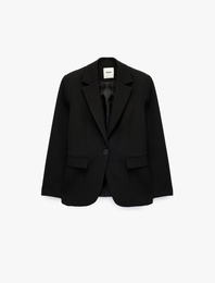 Geniş Yaka Düğmeli Cep Detaylı Blazer Ceket