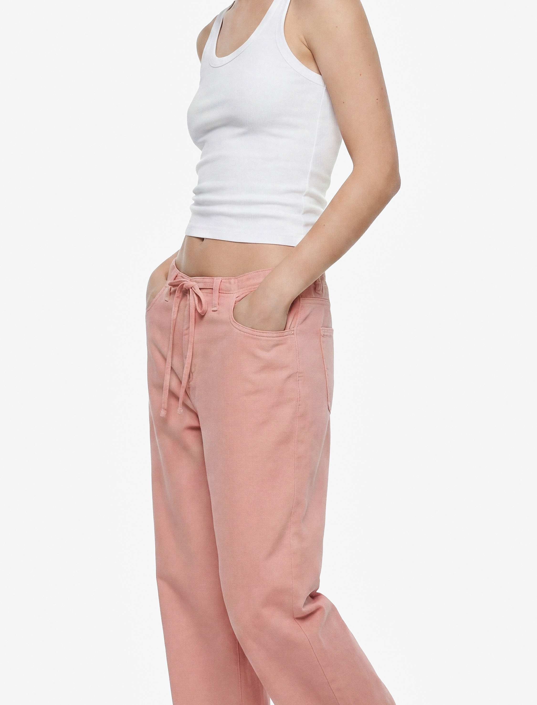   Pamuklu Cep Detaylı Beli Bağcıklı Bol Pantolon - Loose Straight Fit Jean