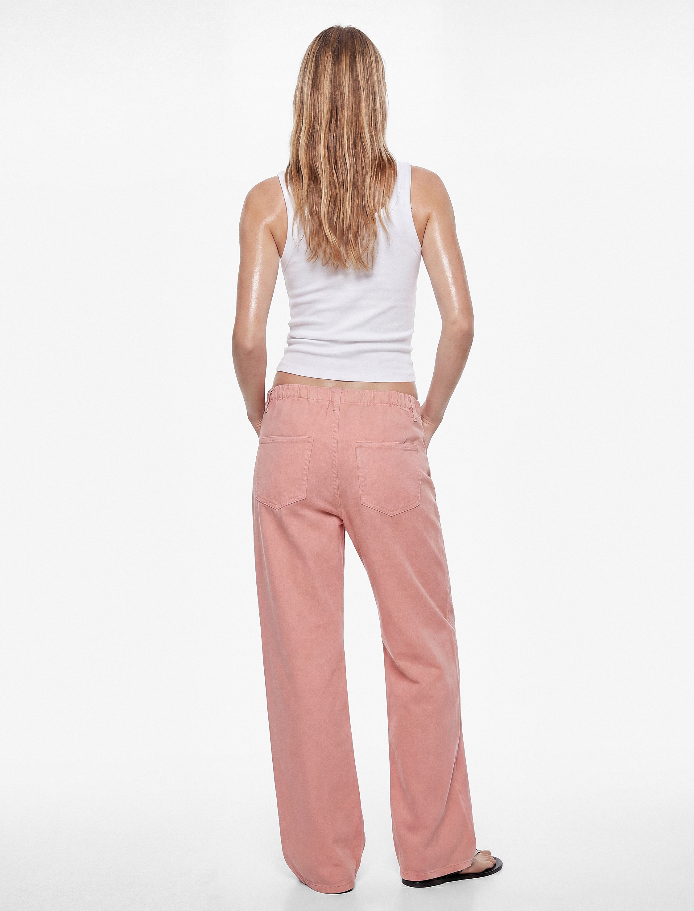   Pamuklu Cep Detaylı Beli Bağcıklı Bol Pantolon - Loose Straight Fit Jean