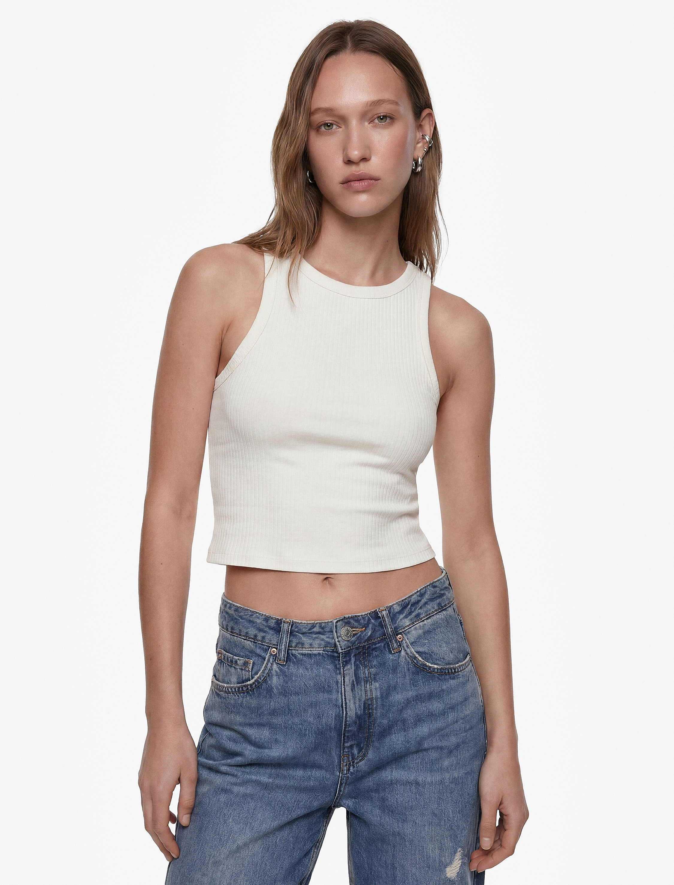   Pamuklu Slim Fit Kaşkorse Bisiklet Yaka Kolsuz Atlet