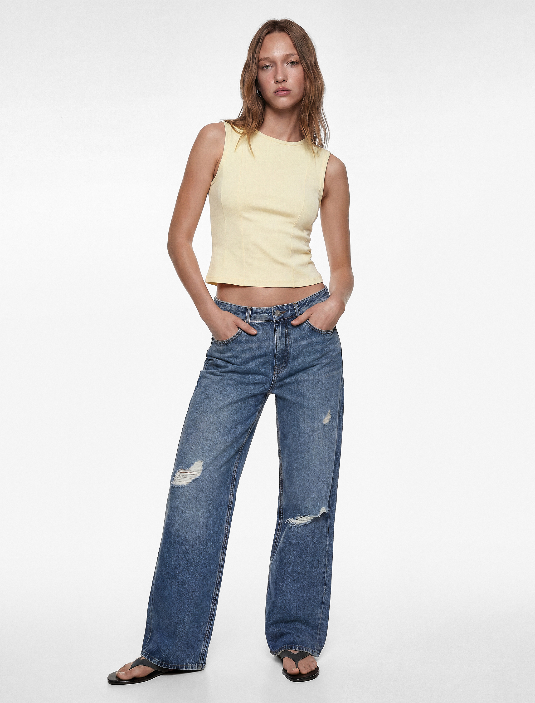   Slim Fit Pamuklu Bisiklet Yaka Korse Detaylı Kolsuz Bluz
