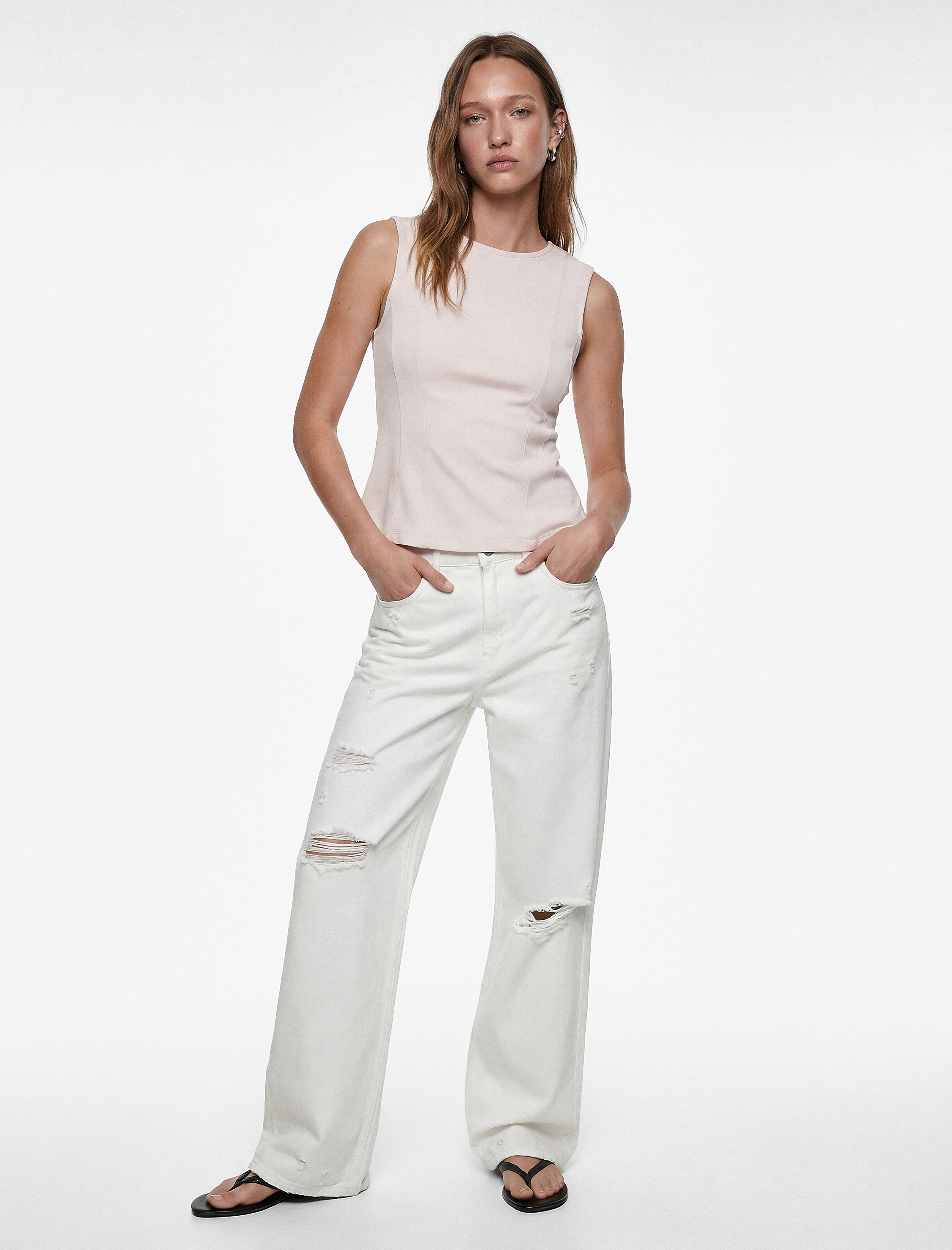   Slim Fit Pamuklu Bisiklet Yaka Korse Detaylı Kolsuz Bluz