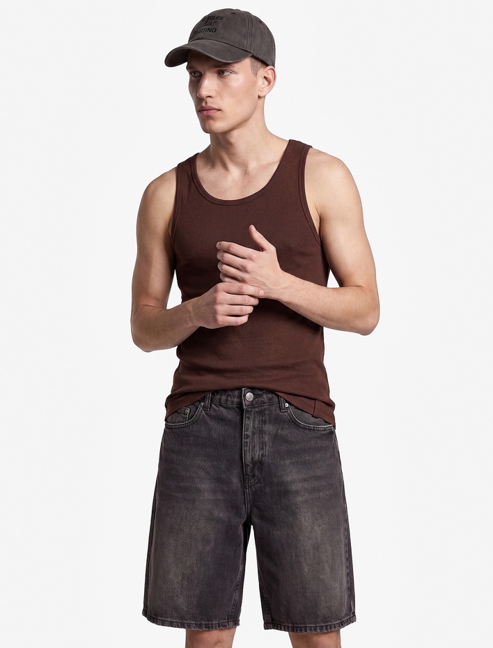  Kolsuz Pamuklu Bisiklet Yaka Slim Fit Atlet