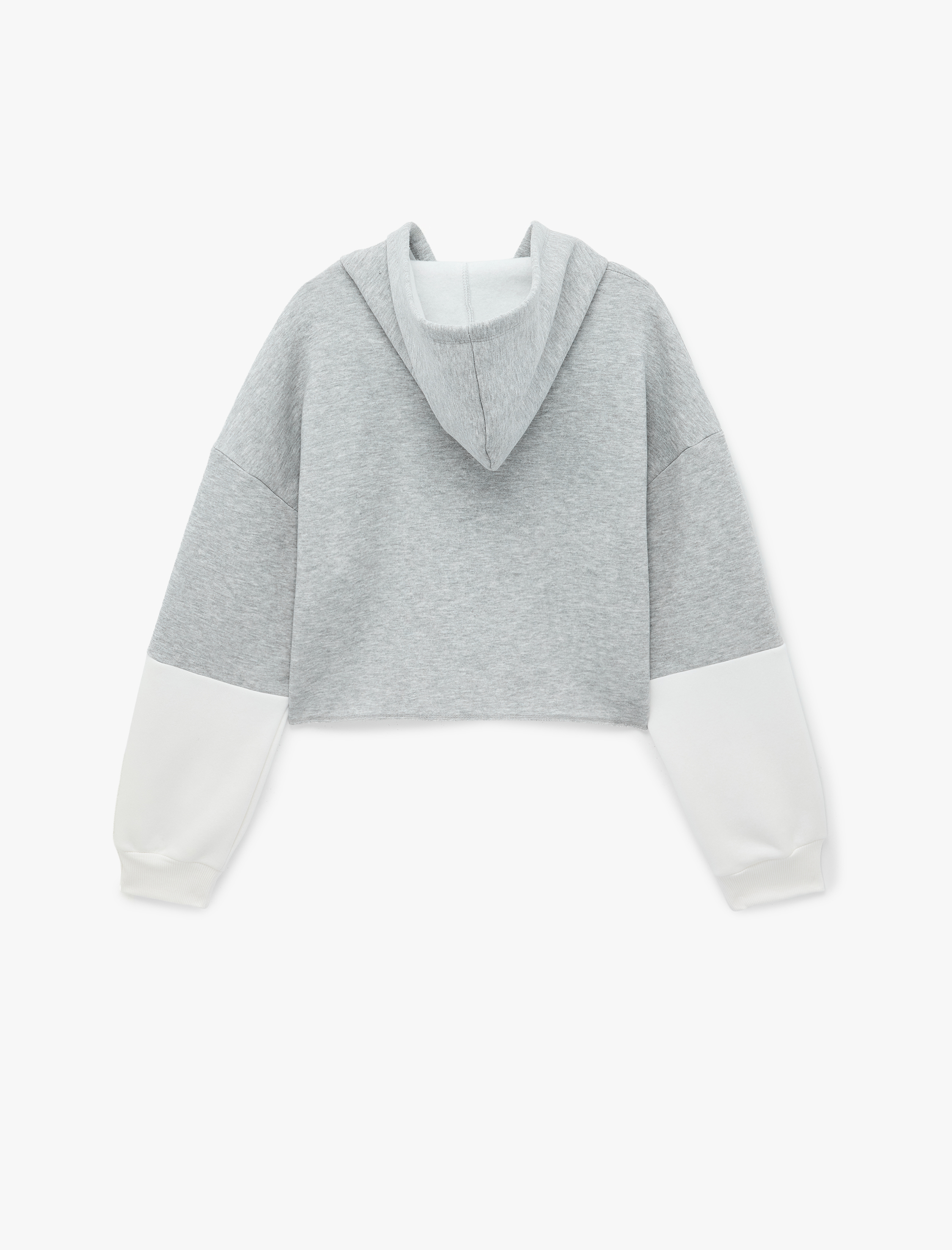  Şardonlu Uzun Kollu Baskılı Rahat Kalıp Crop Fermuarlı Kapüşonlu Sweatshirt