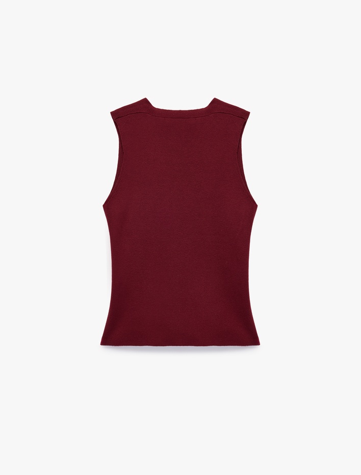  Slim Fit Katlı Kolsuz Viskon Karışımlı V Yaka Bluz