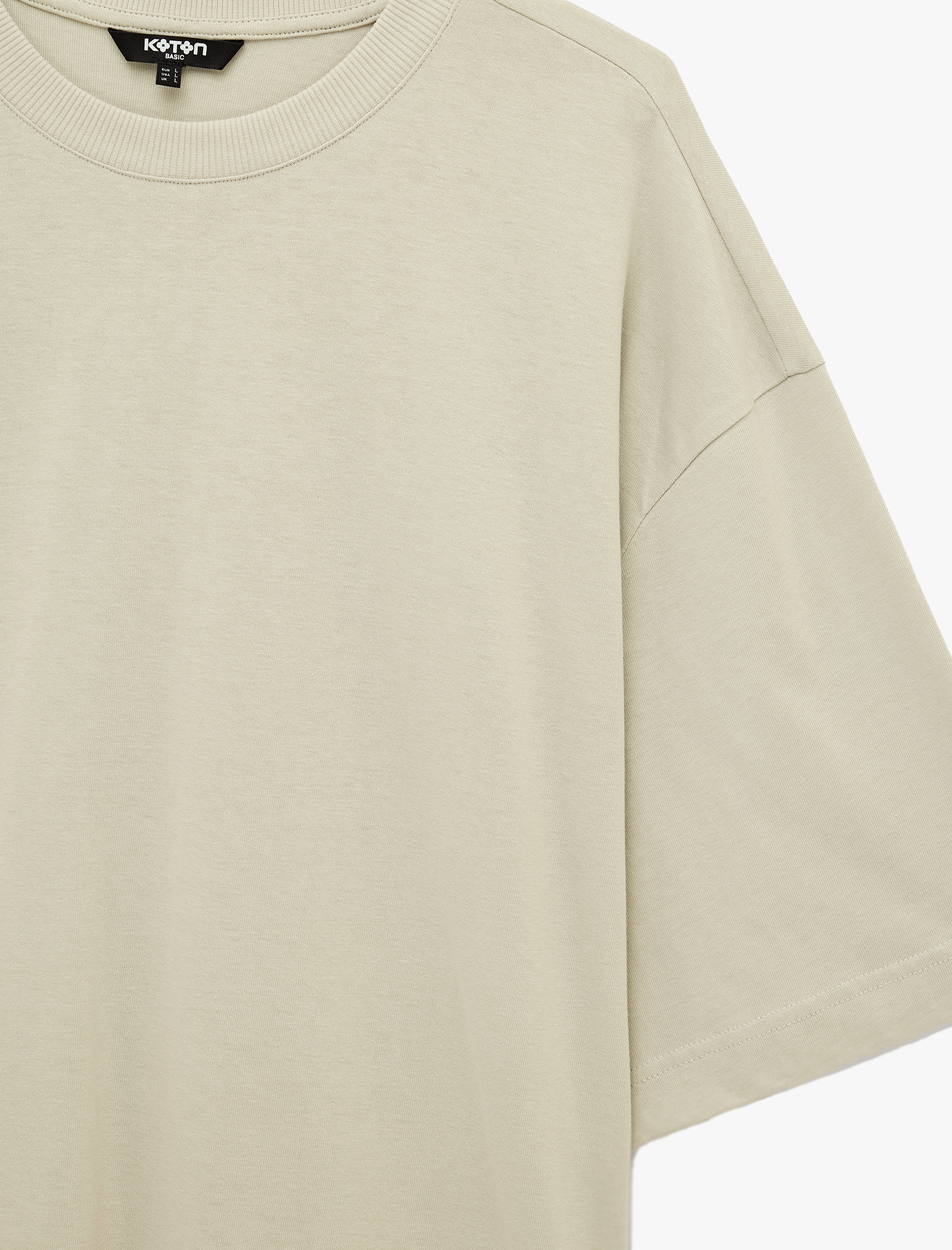   Pamuklu Kısa Kollu Bisiklet Yaka Basic Oversize Tişört
