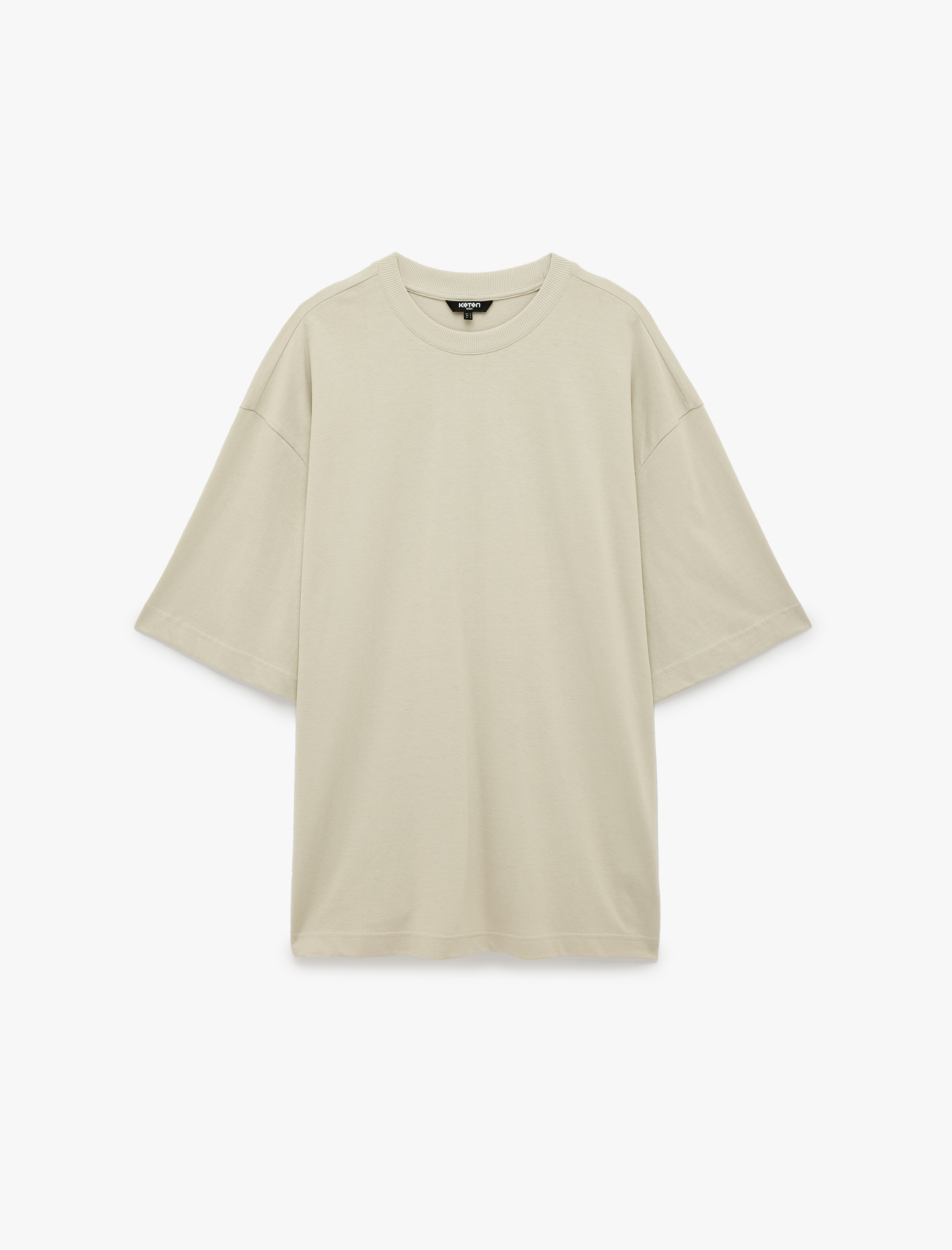   Pamuklu Kısa Kollu Bisiklet Yaka Basic Oversize Tişört