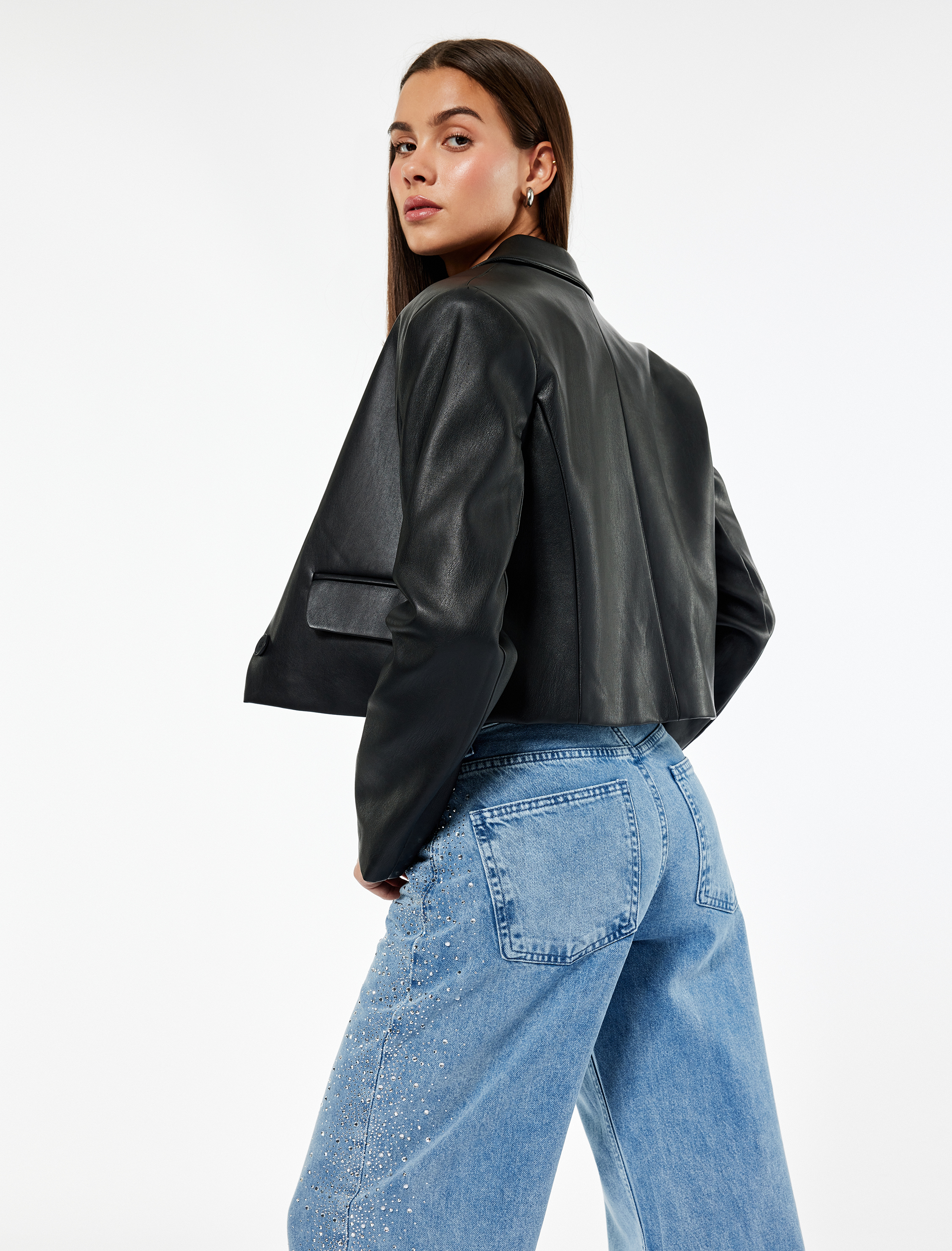   Pamuklu Normal Bel Taş Detaylı Geniş Paça Jean Pantolon - Wide Leg Jeans