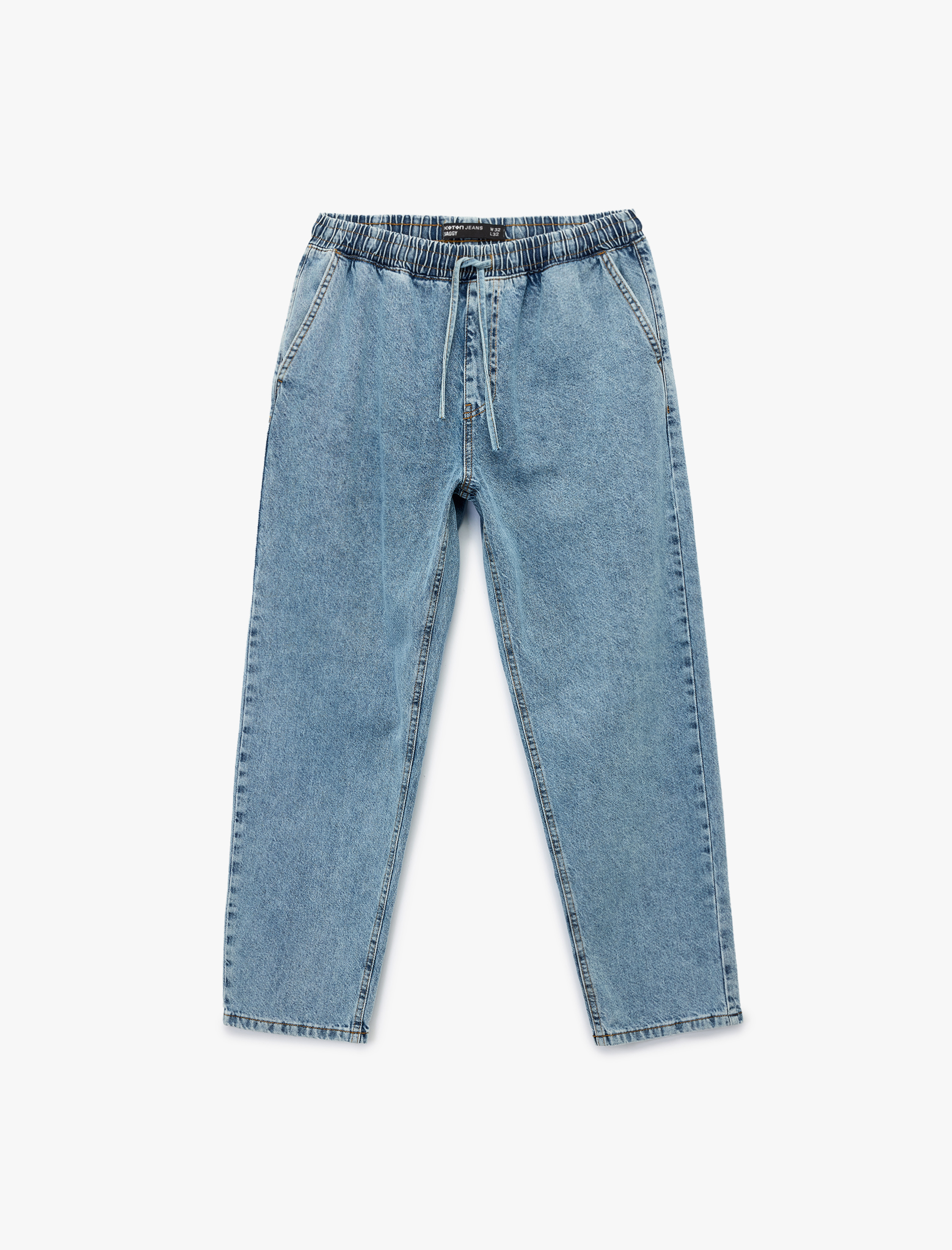   Pamuklu Beli Bağcıklı Bol Baggy Jean Pantolon