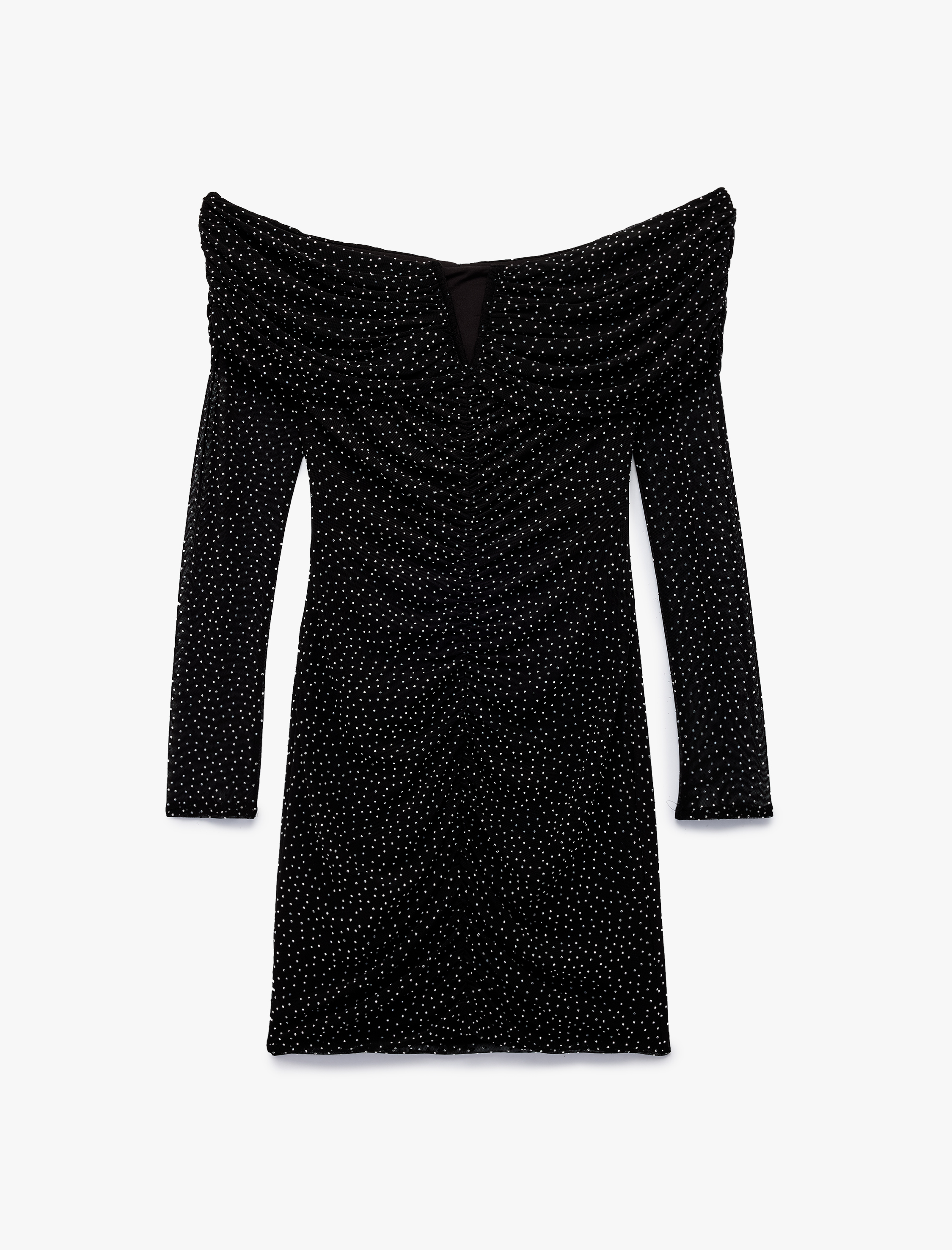   Koton X Sibil Çetinkaya - Kayık Yaka Uzun Kollu Taşlı Bodycon Mini Abiye Elbise