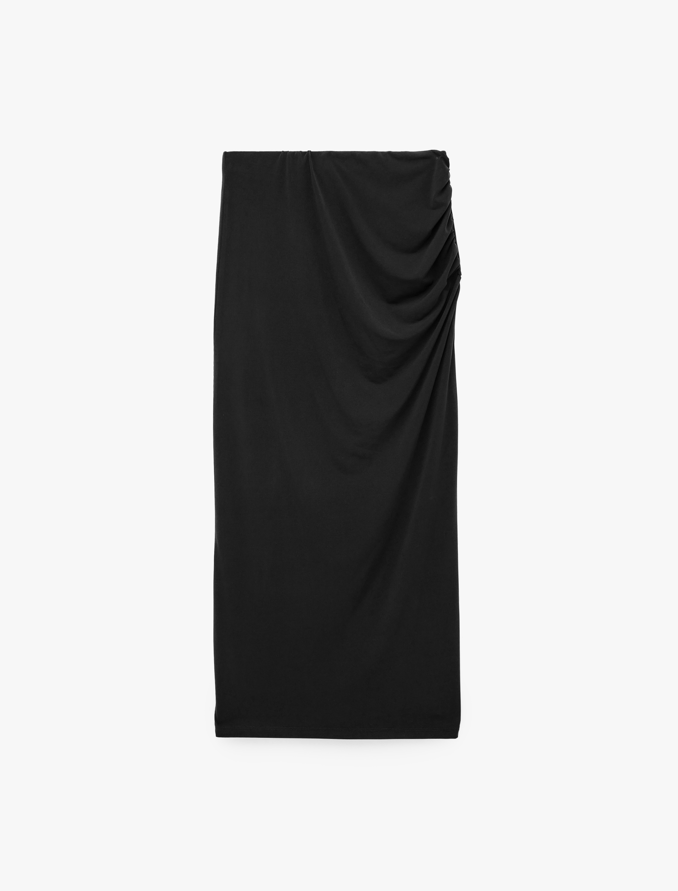   Sandy Kumaş Slim Fit Drape Detaylı Midi Etek