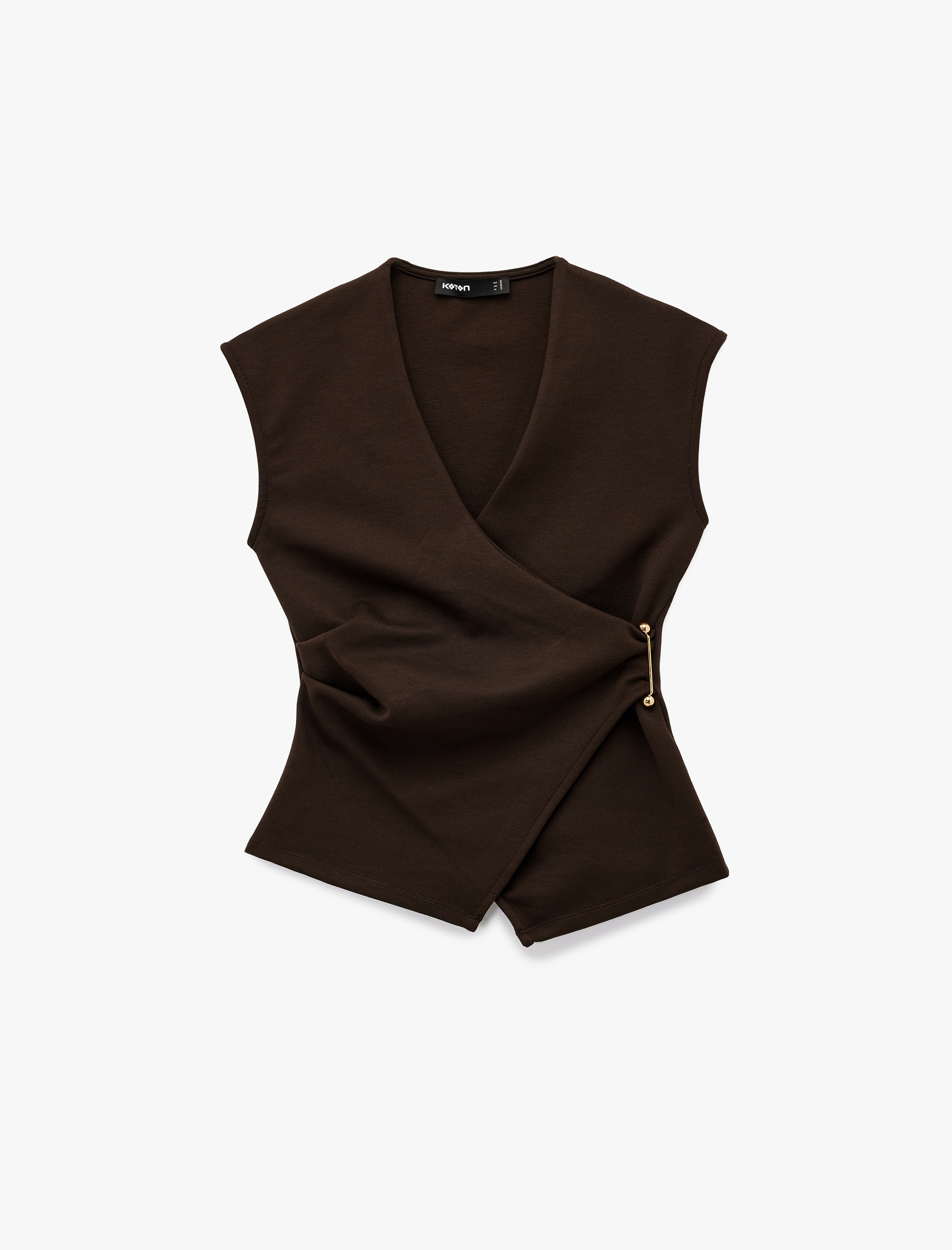   Slim Fit Metal Aksesuarlı V Yaka Kruvaze Yelek