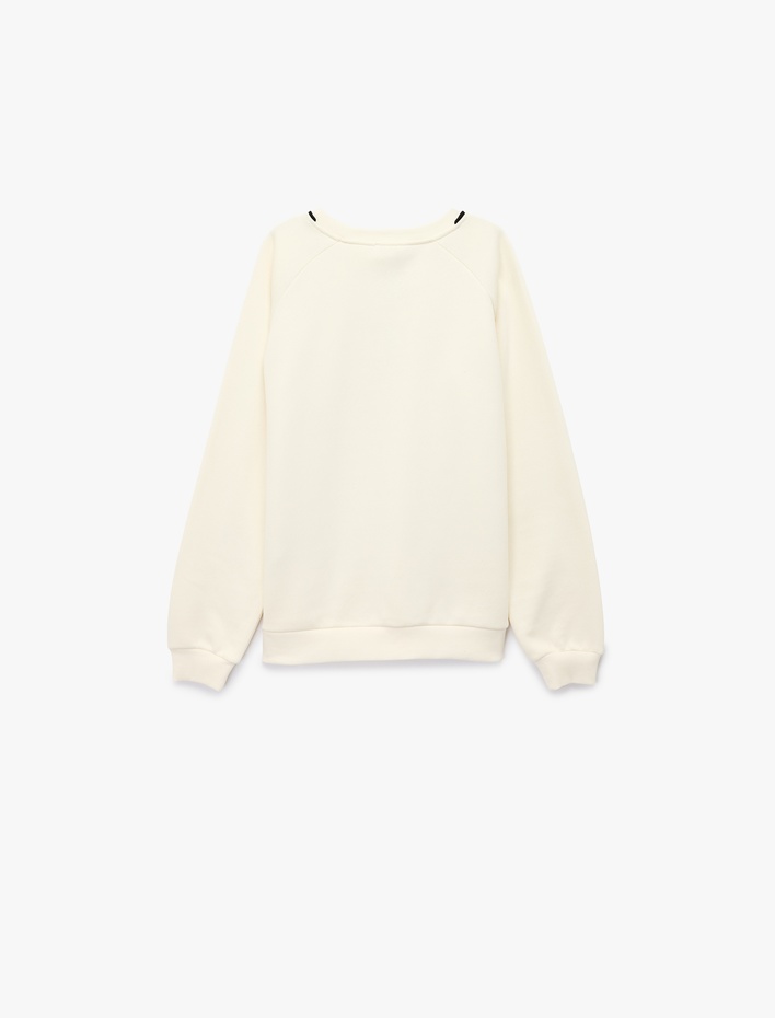 Kız Çocuk Fiyonk Detaylı Uzun Kollu Bisiklet Yaka Şardonlu Sweatshirt