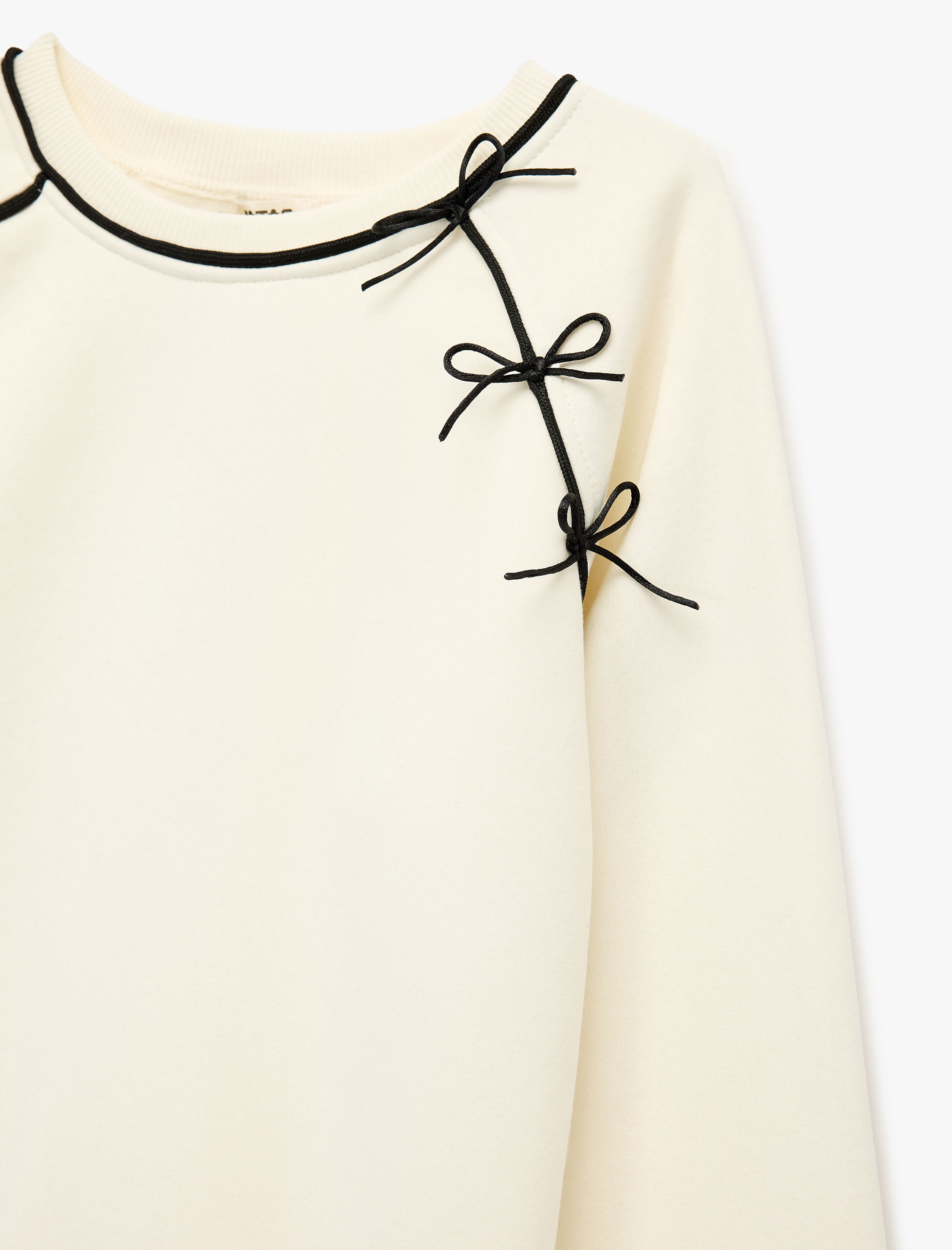  Kız Çocuk Fiyonk Detaylı Uzun Kollu Bisiklet Yaka Şardonlu Sweatshirt