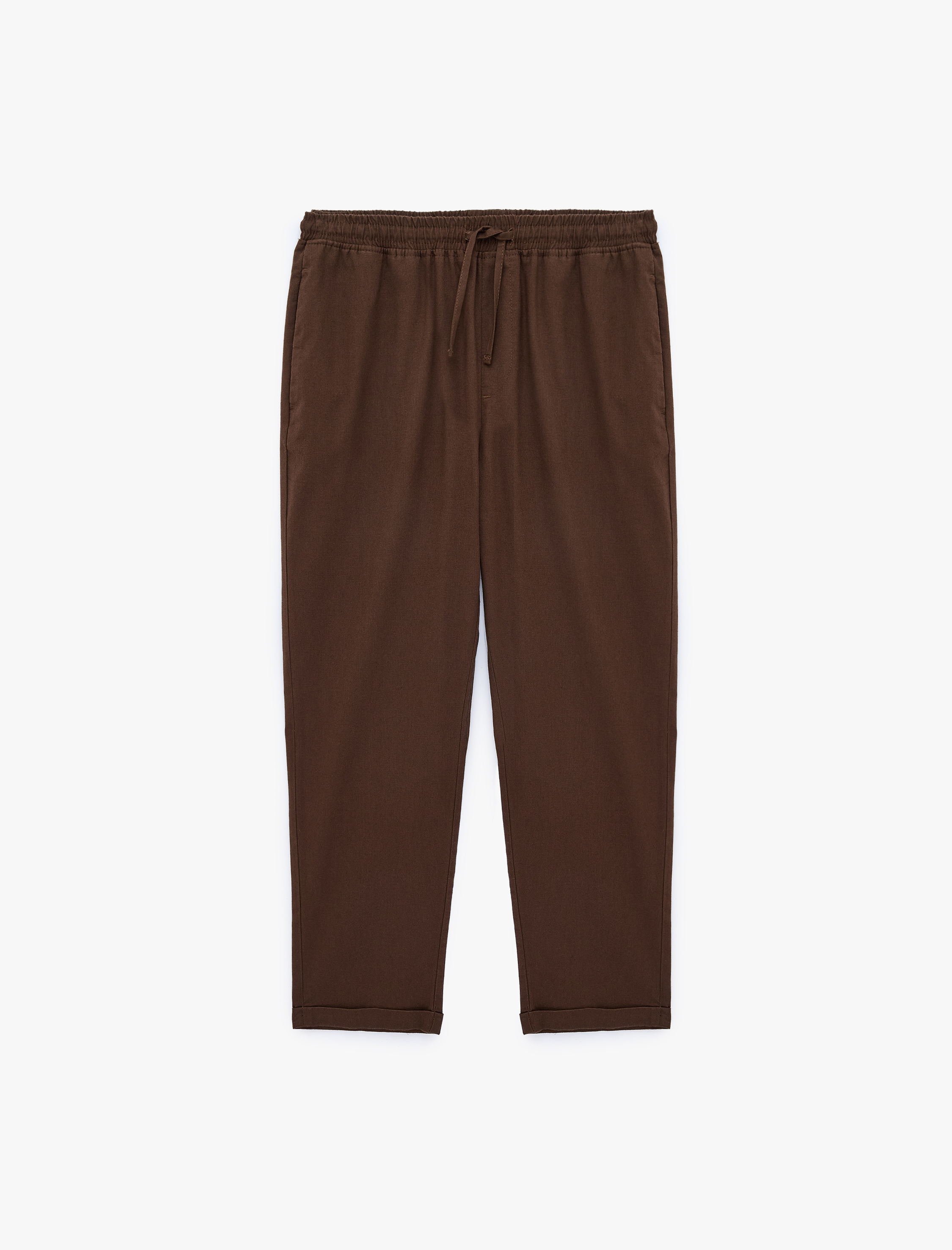   Slim Fit Keten Karışımlı Cepli Beli Lastikli Bağcıklı Pantolon