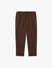 Slim Fit Keten Karışımlı Cepli Beli Lastikli Bağcıklı Pantolon