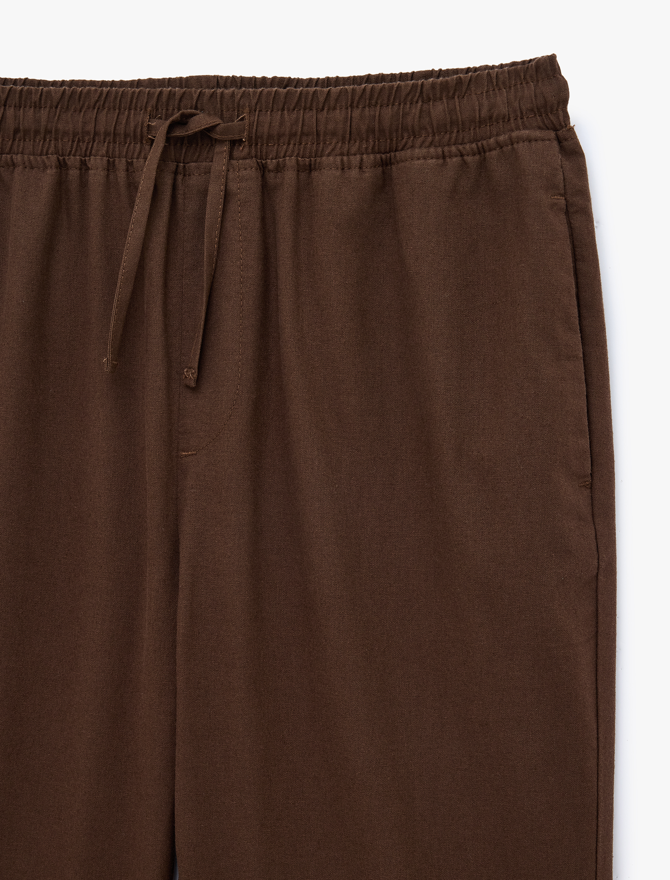   Slim Fit Keten Karışımlı Cepli Beli Lastikli Bağcıklı Pantolon