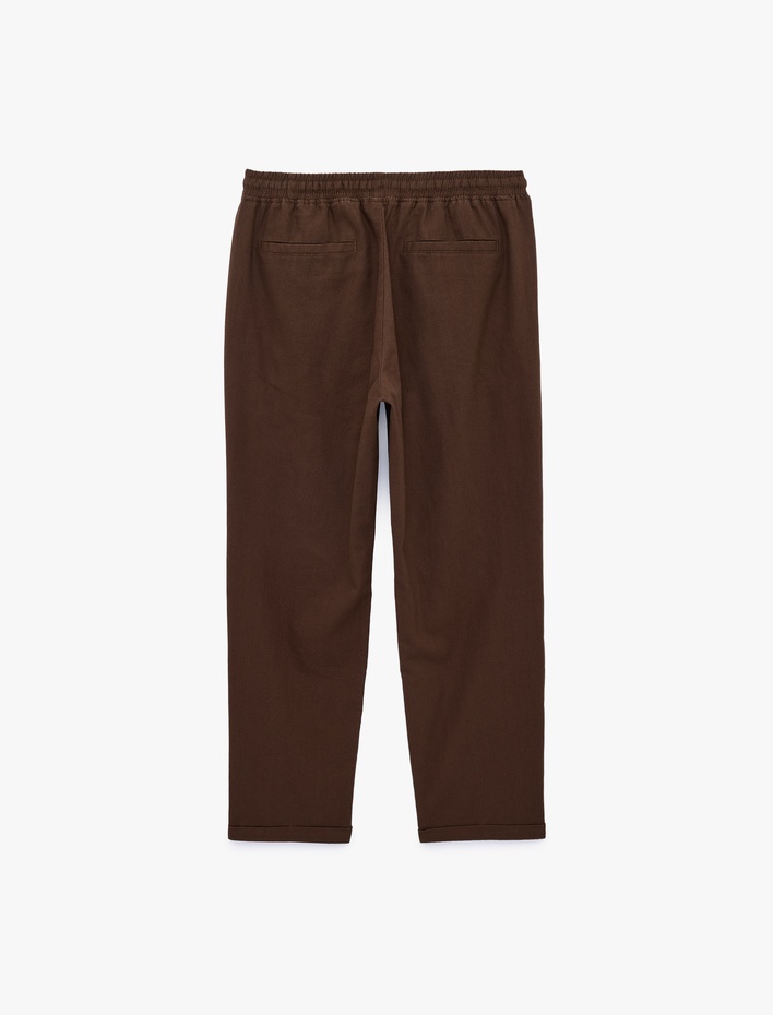  Slim Fit Keten Karışımlı Cepli Beli Lastikli Bağcıklı Pantolon